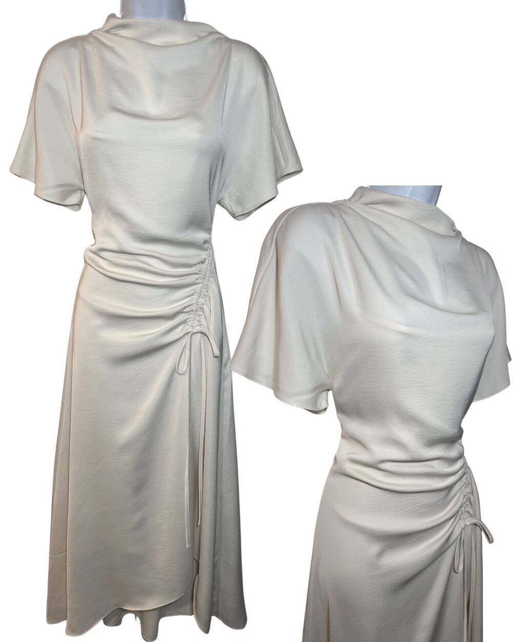 AllSaints Rosie Ivory Satin Midi Dress Sz 4 Cream Bridal Wedding Church Modest